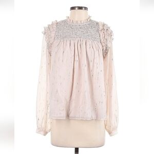 Cream Blush Gold Smocked Babydoll Long Sleeve Blouse Small - Joe's Jeans